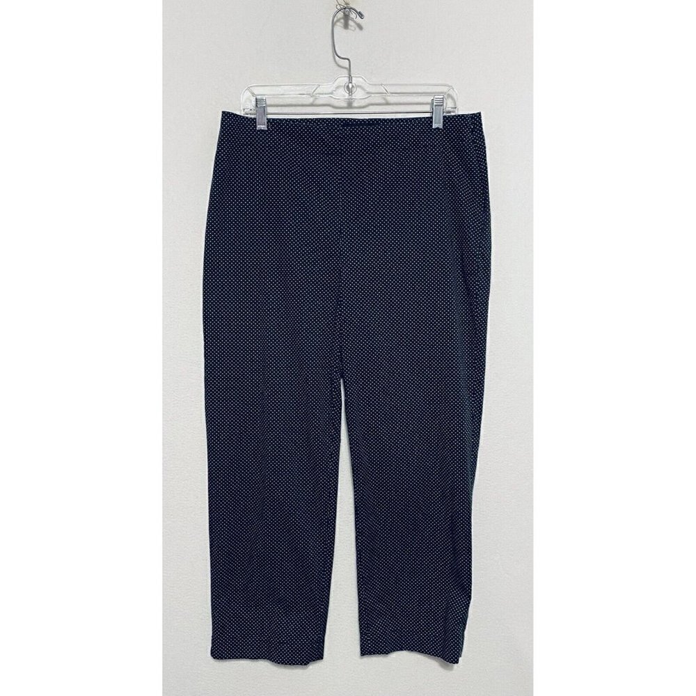 Talbots Womens Classic Side Zip Polka Dot Pants Straight Leg Black Stretch Sz 10